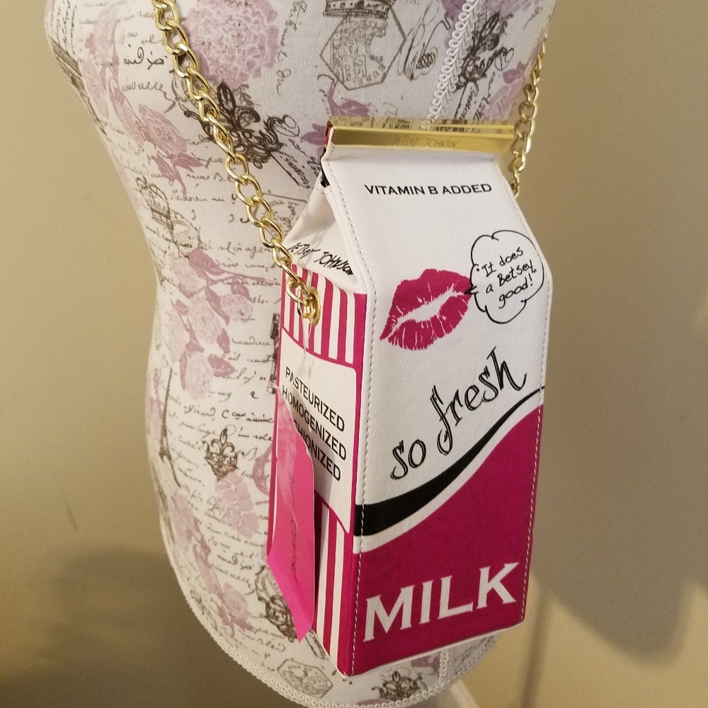 Betsey Johnson Milk Carton Crossbody Bag, Cream